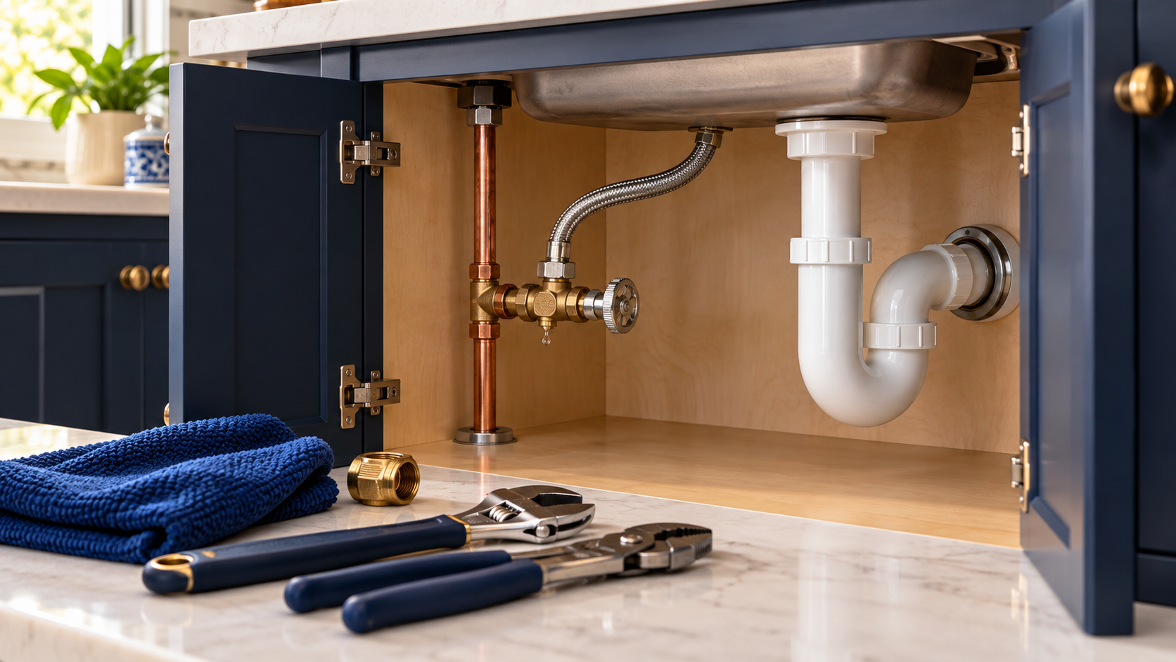 Illustrative plumbing supply and drain fittings, without people